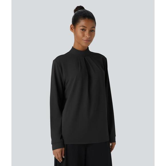 NWT Halara Stand Collar Back Long Sleeve Work Blouse Black M - Picture 10 of 13